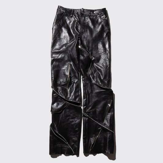 remake cross zipped leather trousers