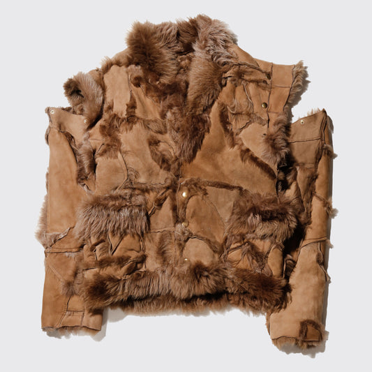 vintage distressed shearling mouton jacket, detachable sleeve