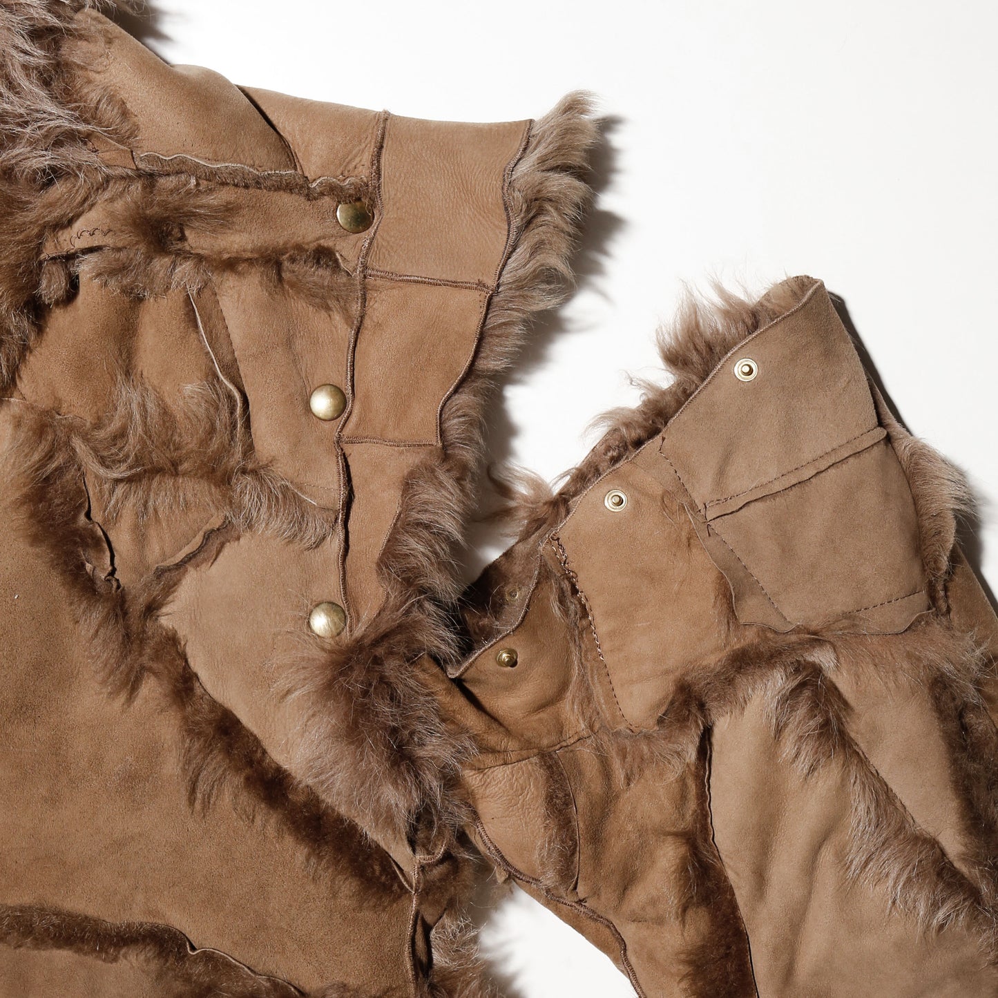 vintage distressed shearling mouton jacket, detachable sleeve