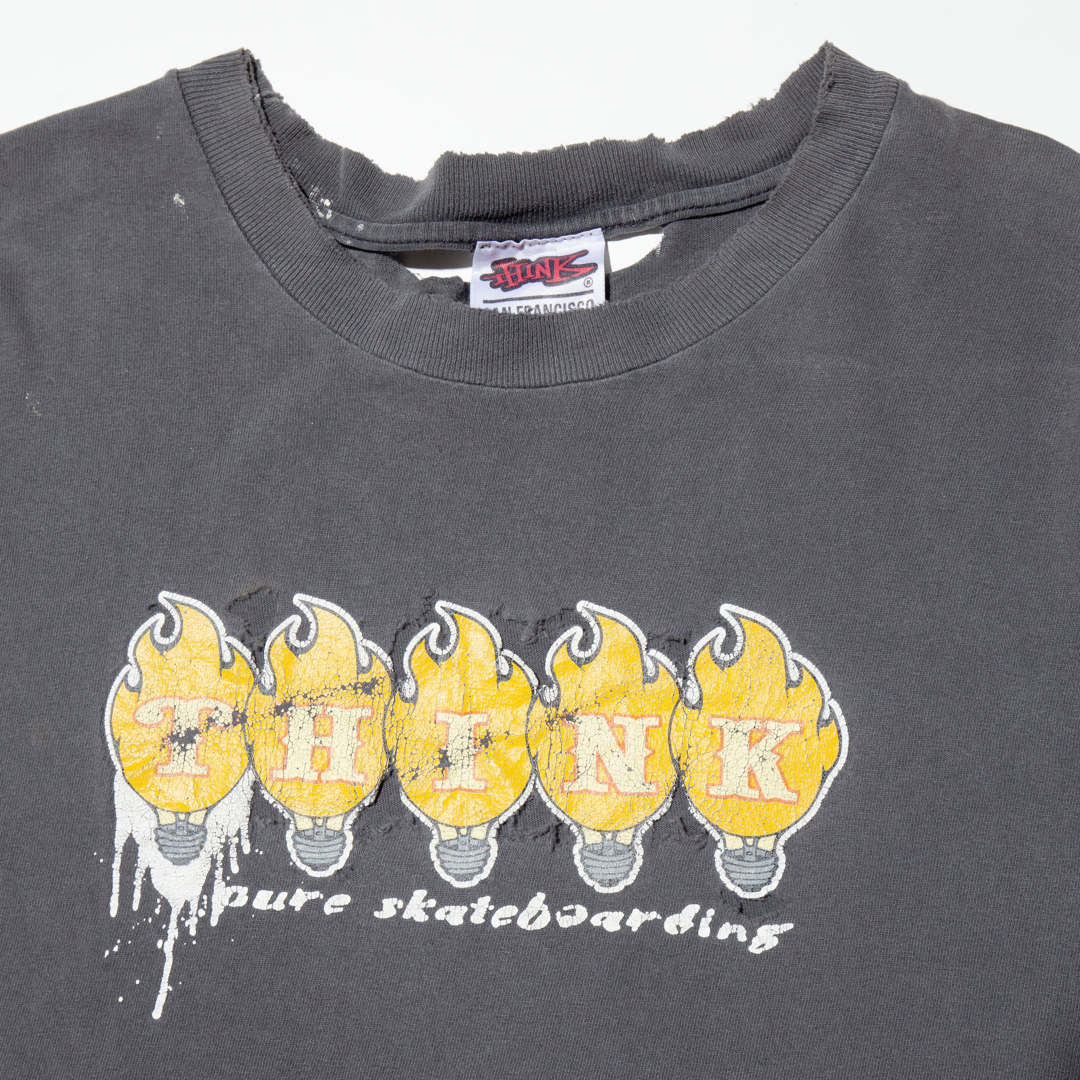 vintage 90's think skateboards flame broken t-shirt – NOILL