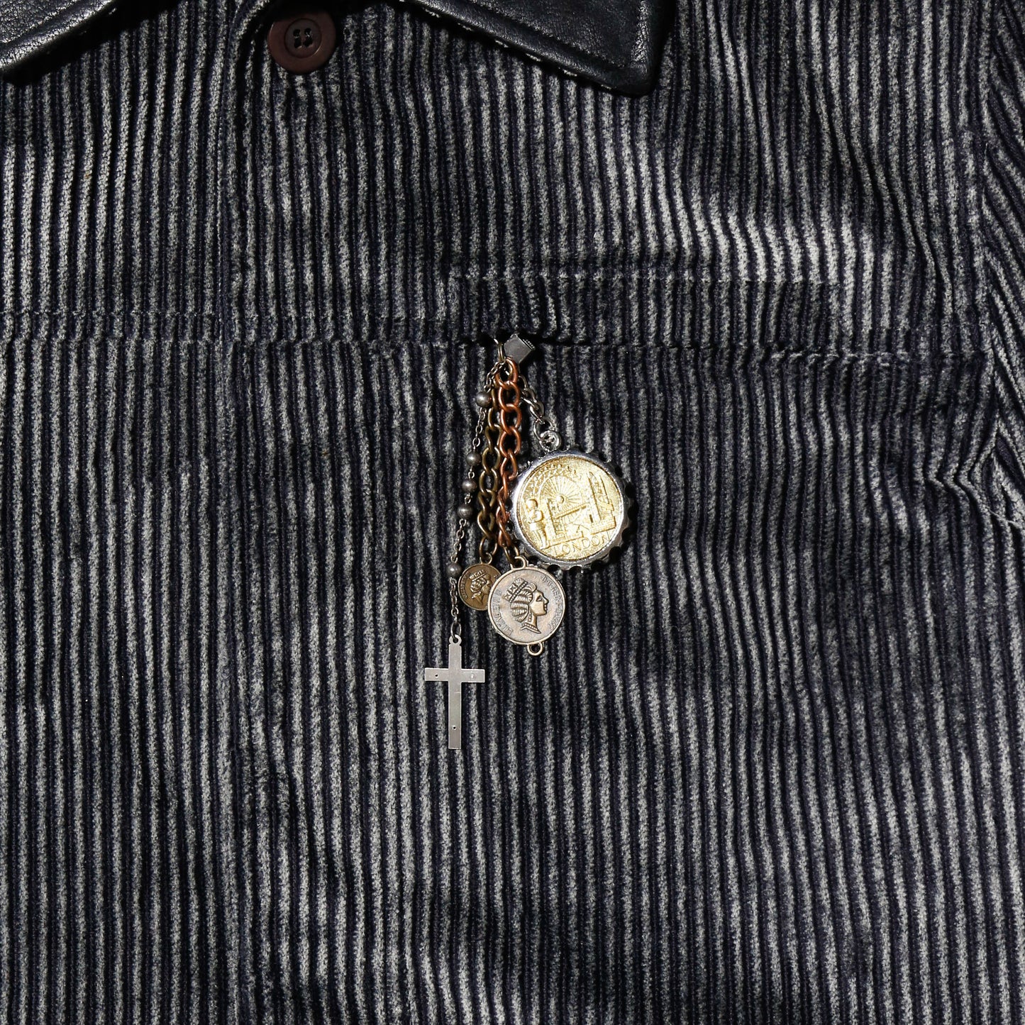 vintage rosario leather collar corduroy jacket