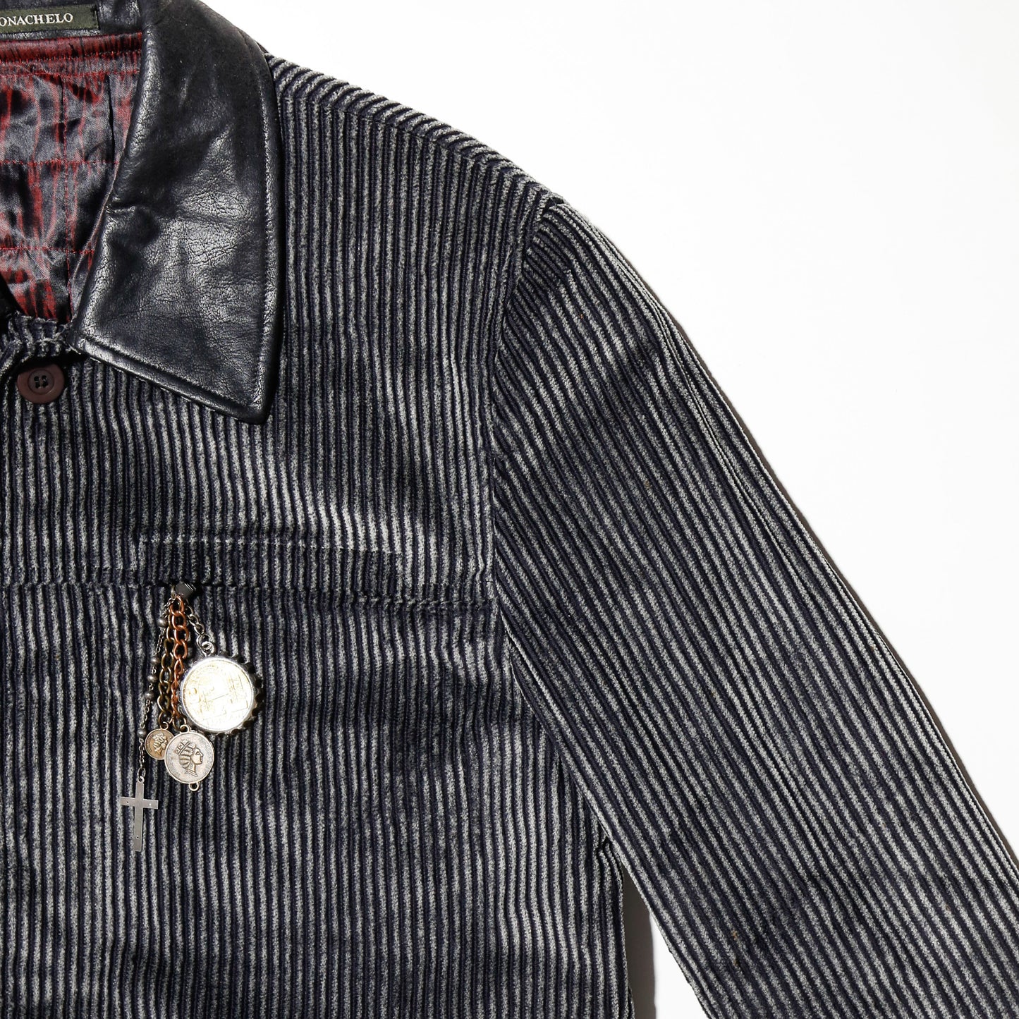 vintage rosario leather collar corduroy jacket