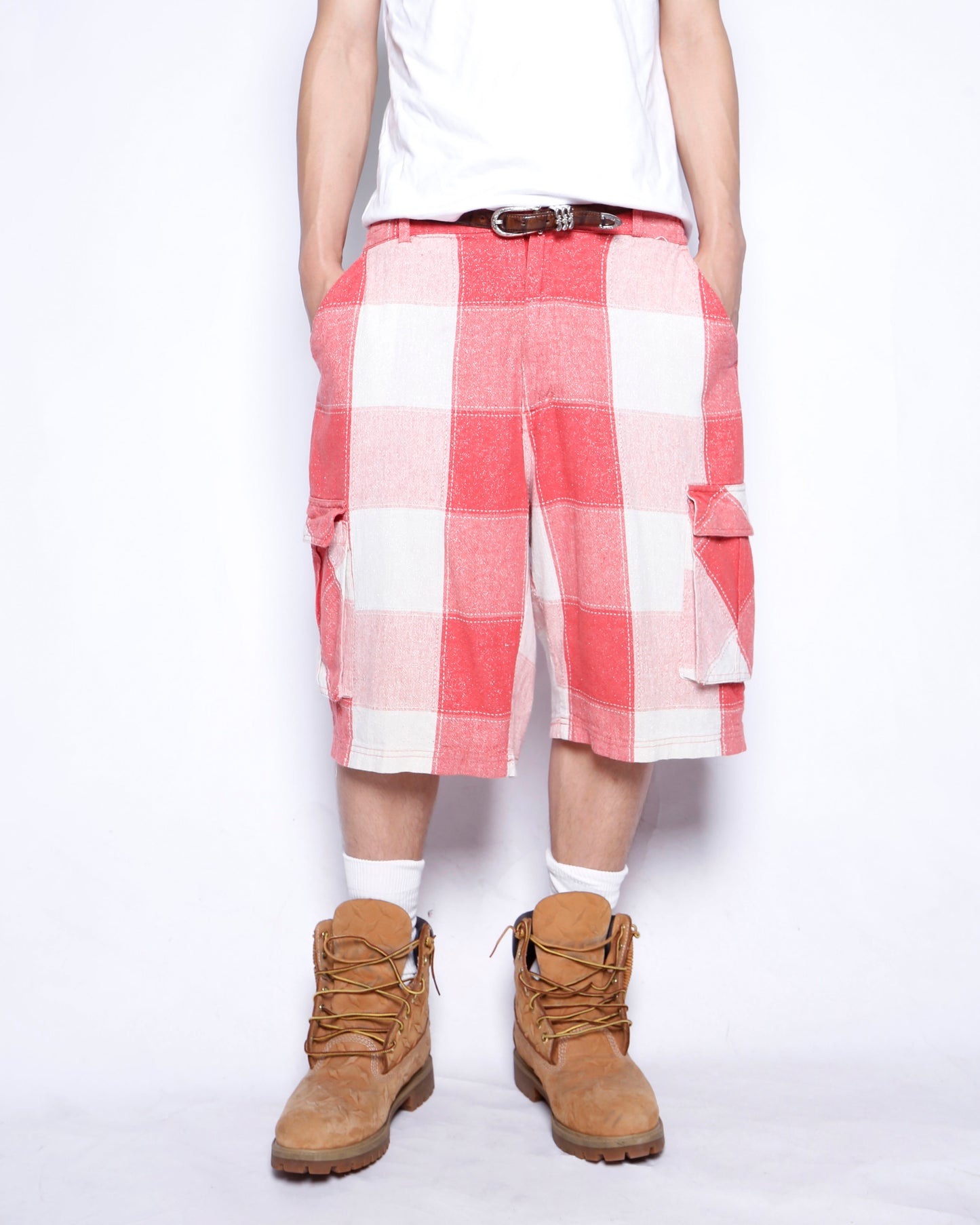 vintage shinny buffalo check cargo shorts