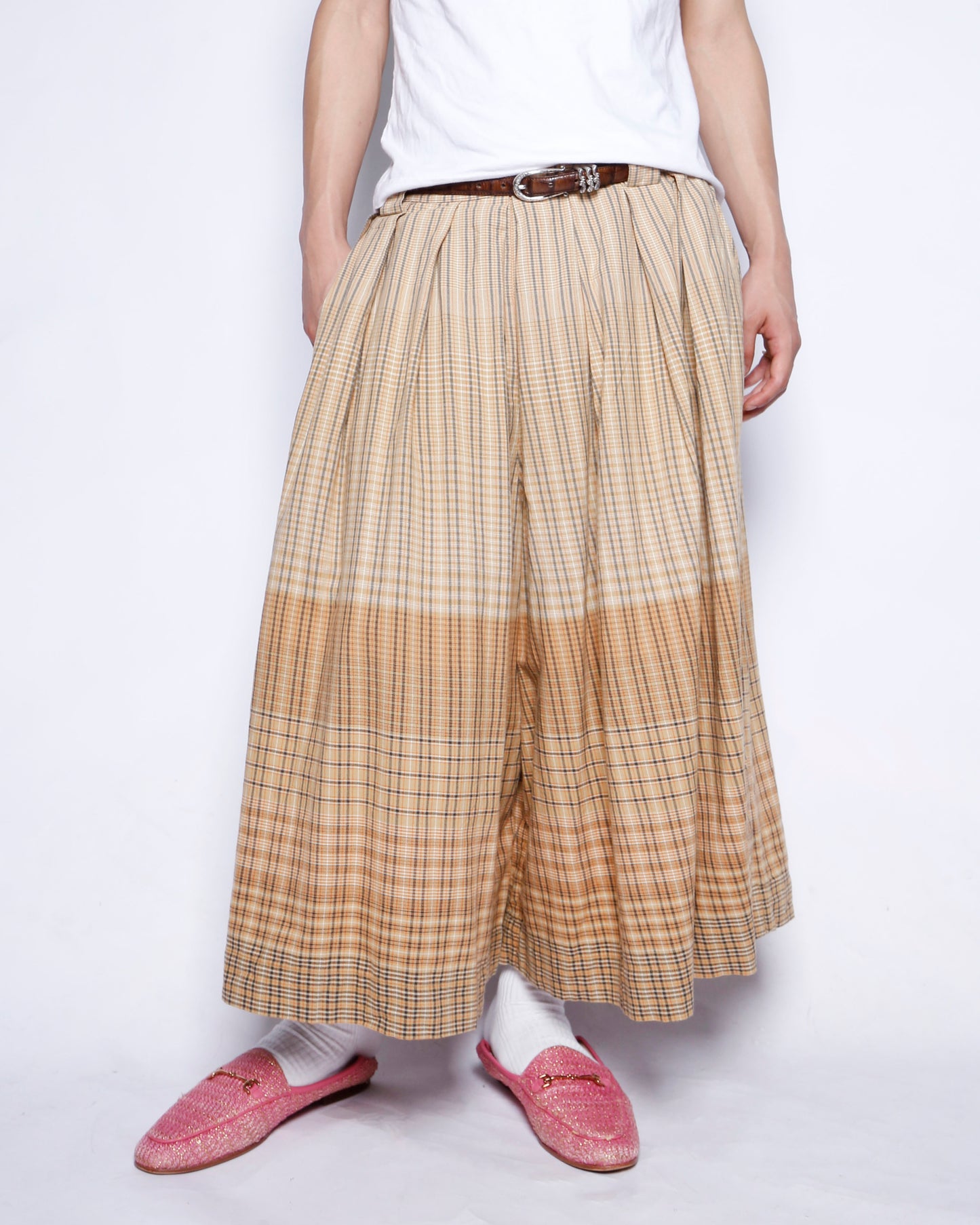 vintage check pleats jumbo bermuda shorts