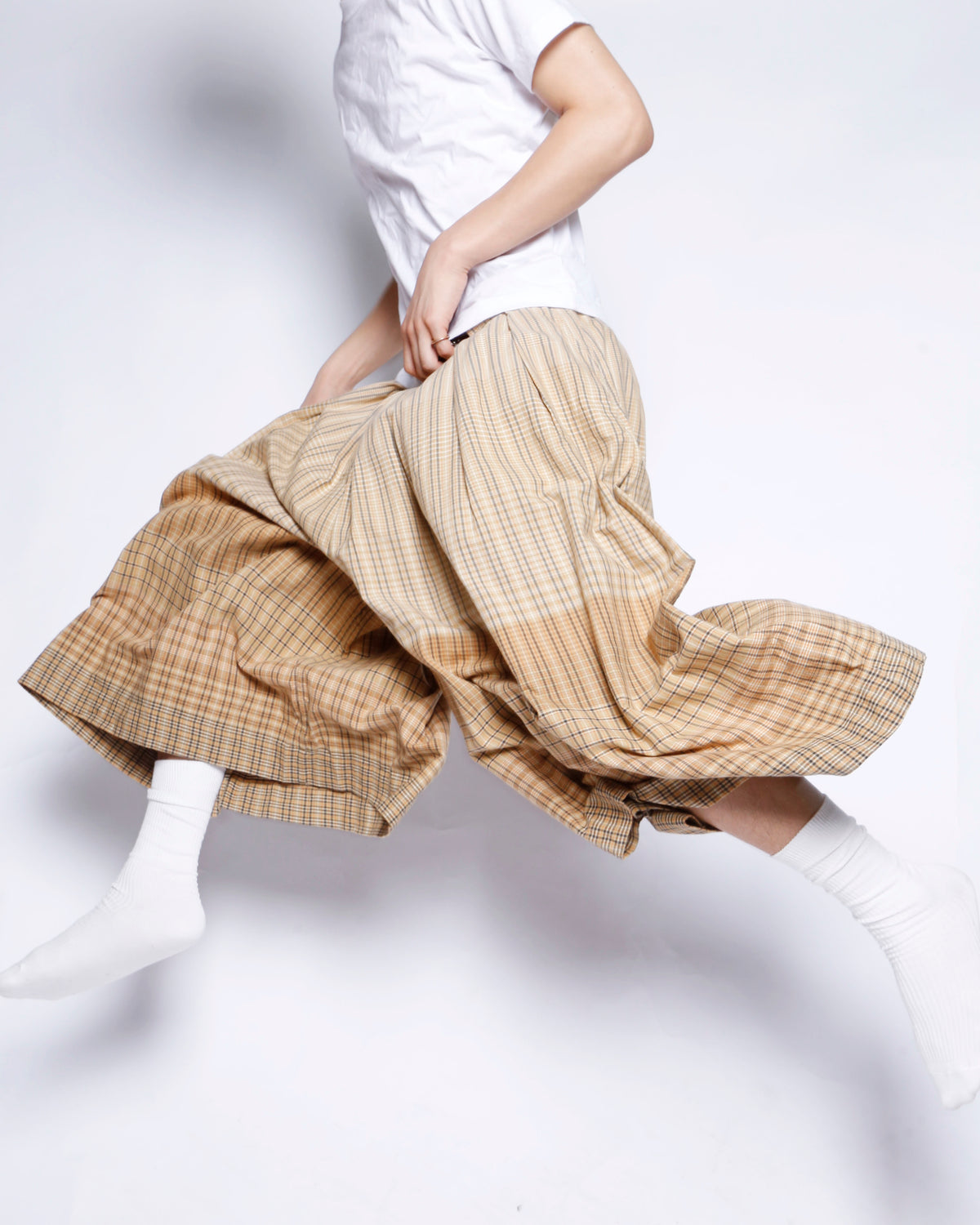 vintage check pleats jumbo bermuda shorts