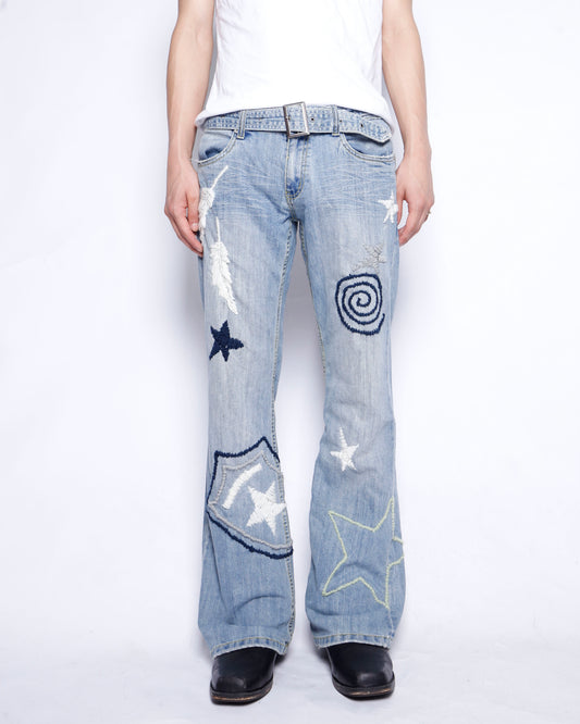 *one-off belted craft flare jeans