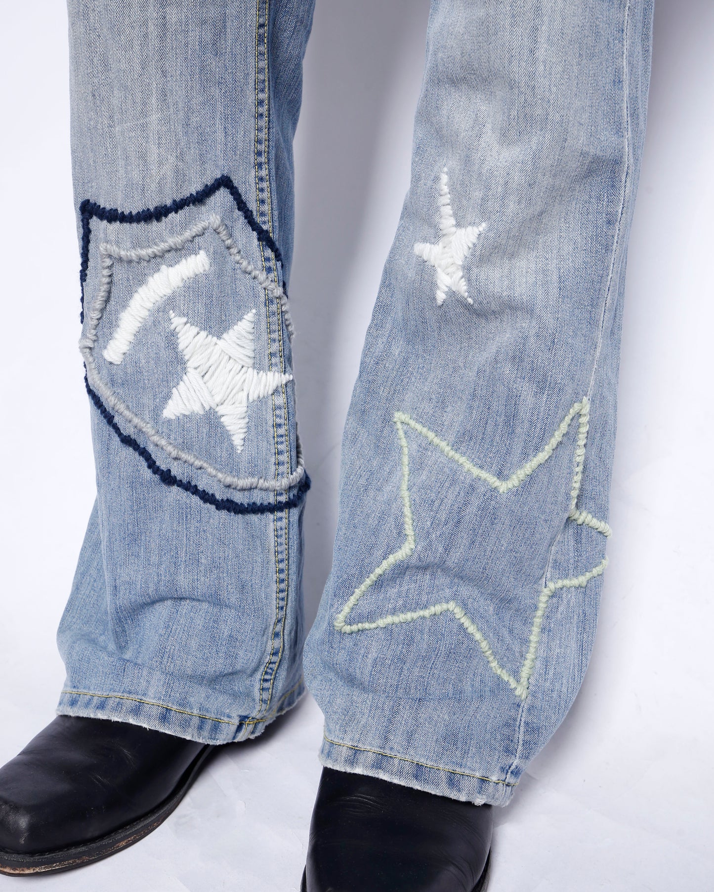 *one-off belted craft flare jeans