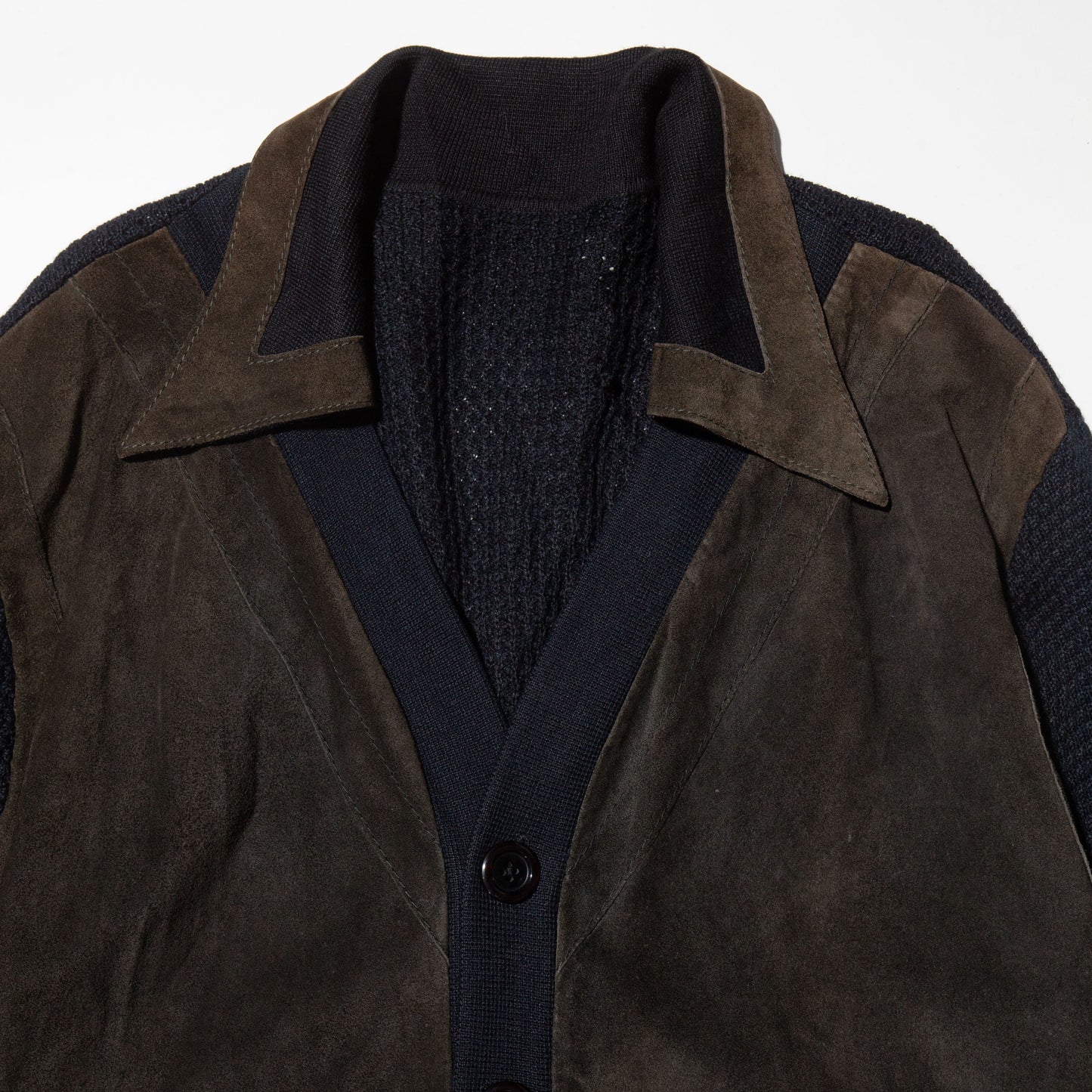 vintage suede combi cardigan with collar