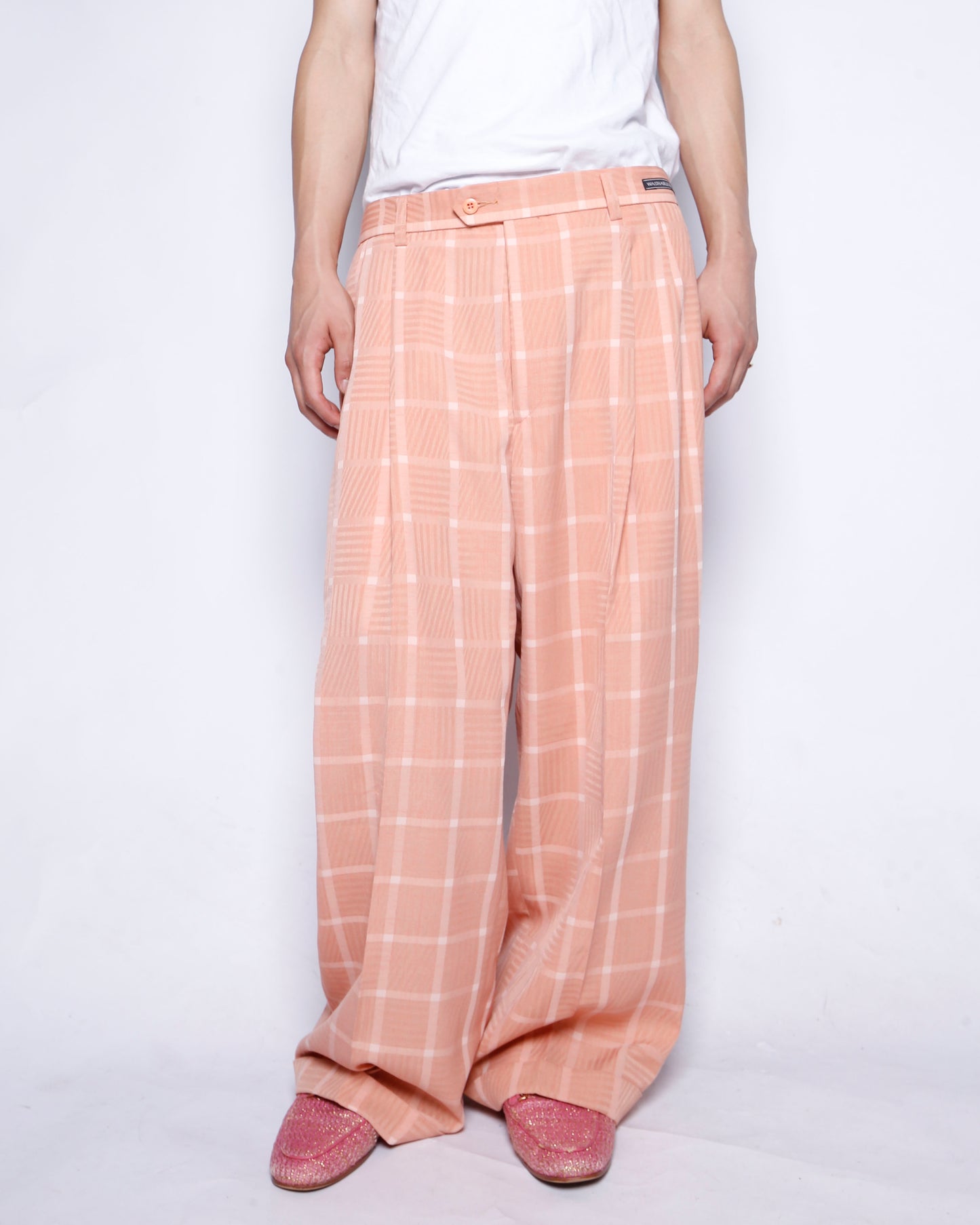 vintage grid salmon wide slacks