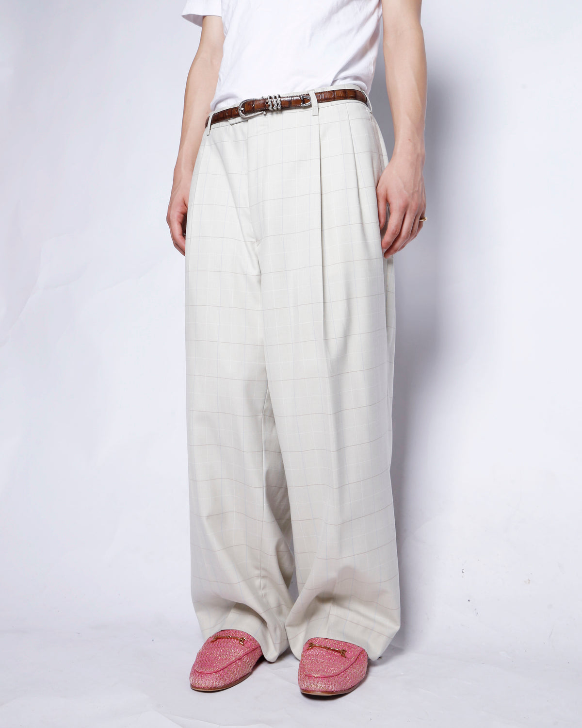 vintage tucked window check wide slacks