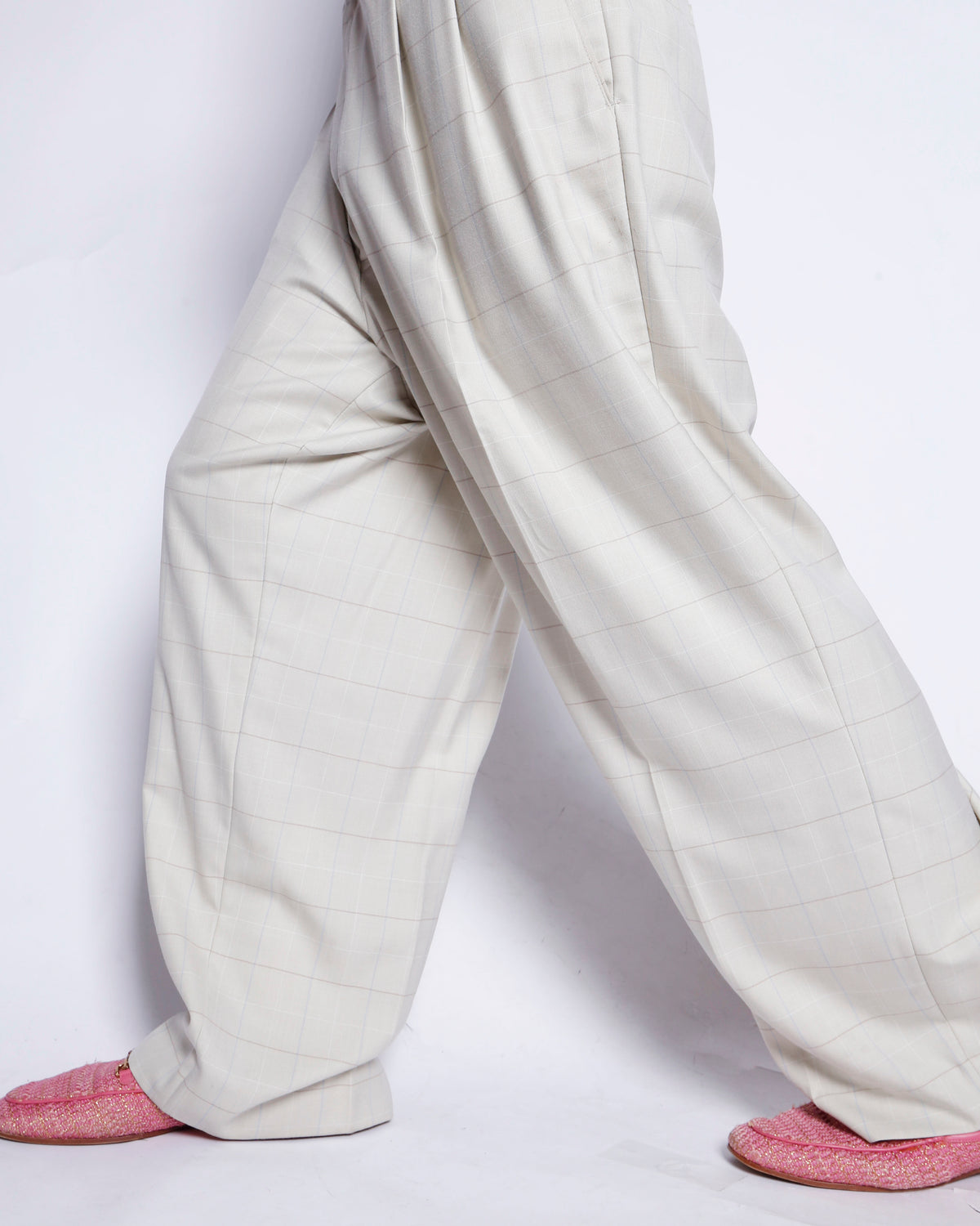 vintage tucked window check wide slacks