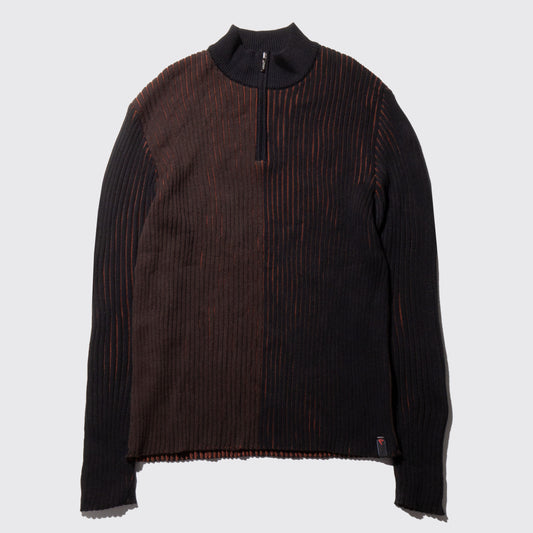 vintage 2tone rib half zip sweater