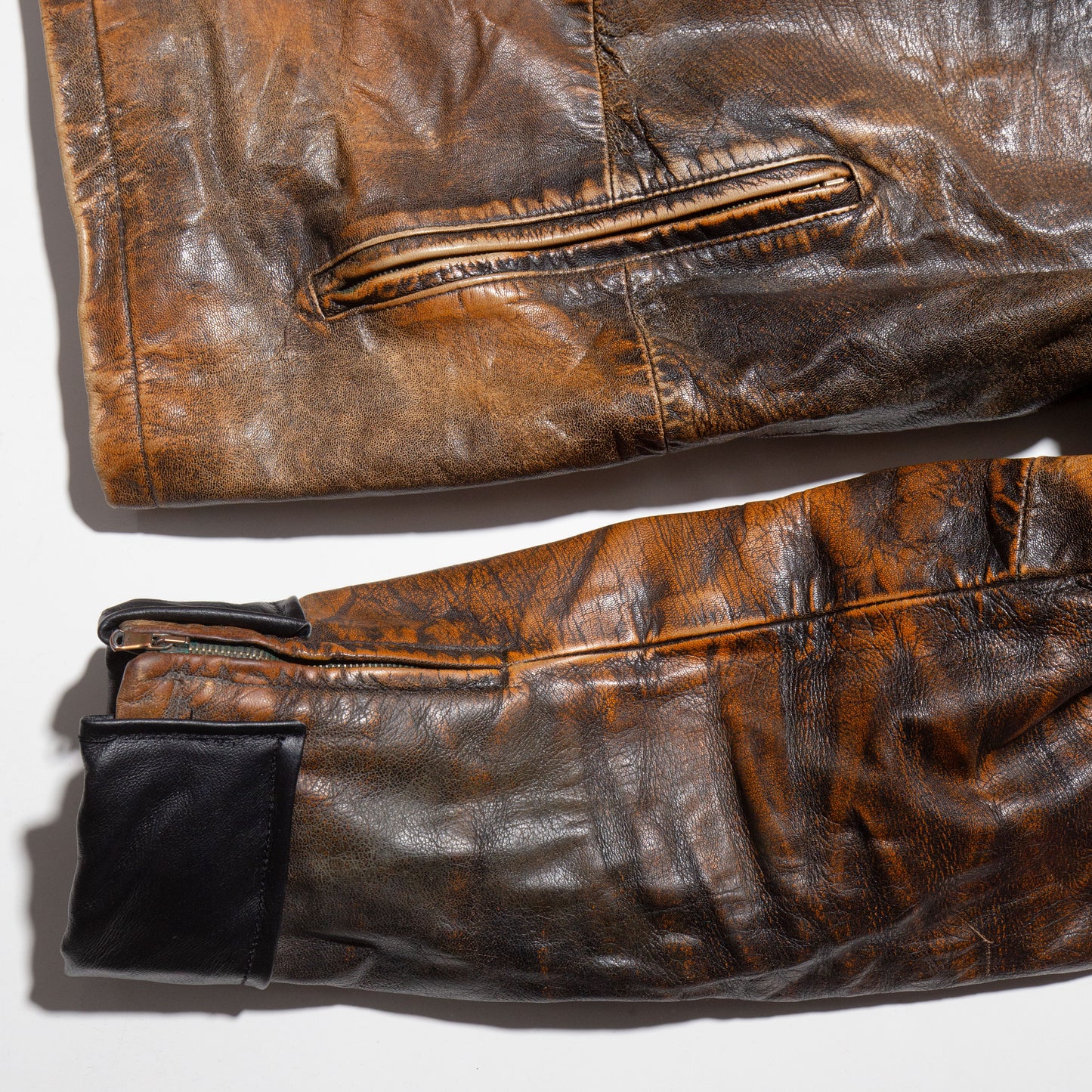 vintage fadded stand collar leather jacket