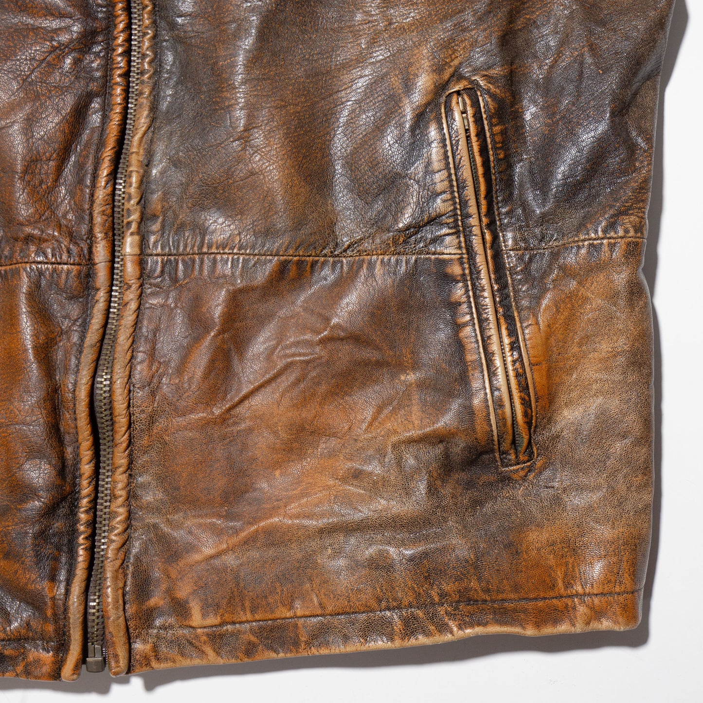 vintage fadded stand collar leather jacket