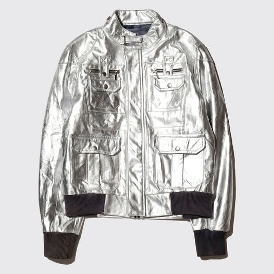 vintage metalic aviator leather jacket