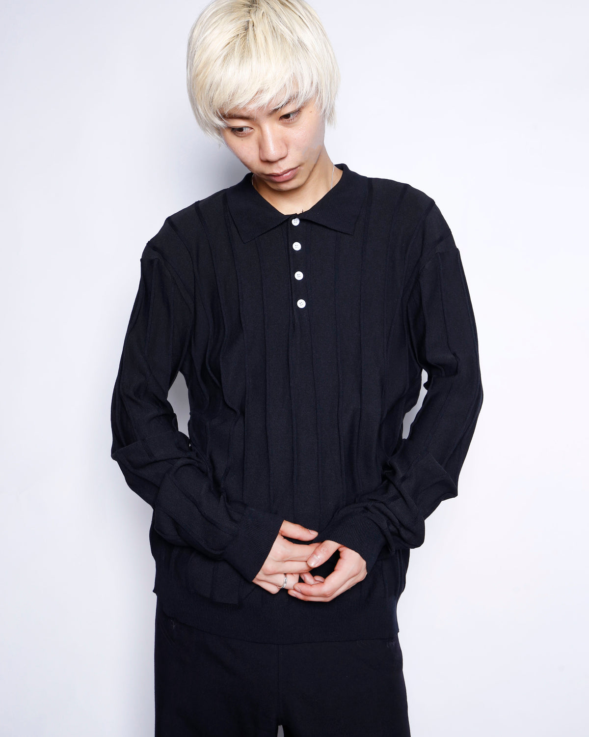 vintage textured knit polo shirt