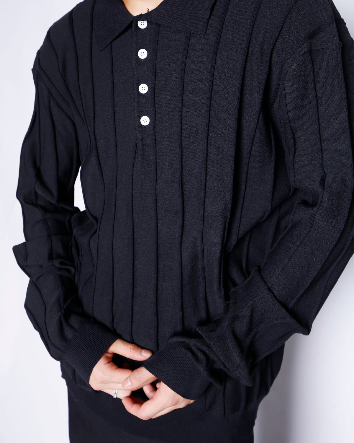 vintage textured knit polo shirt