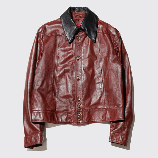 vintage euro combo collar leather trucker jacket