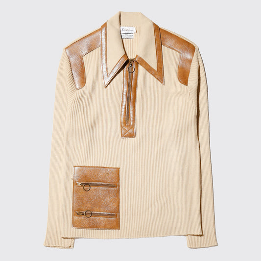 vintage 70's half zip leather combi sweater