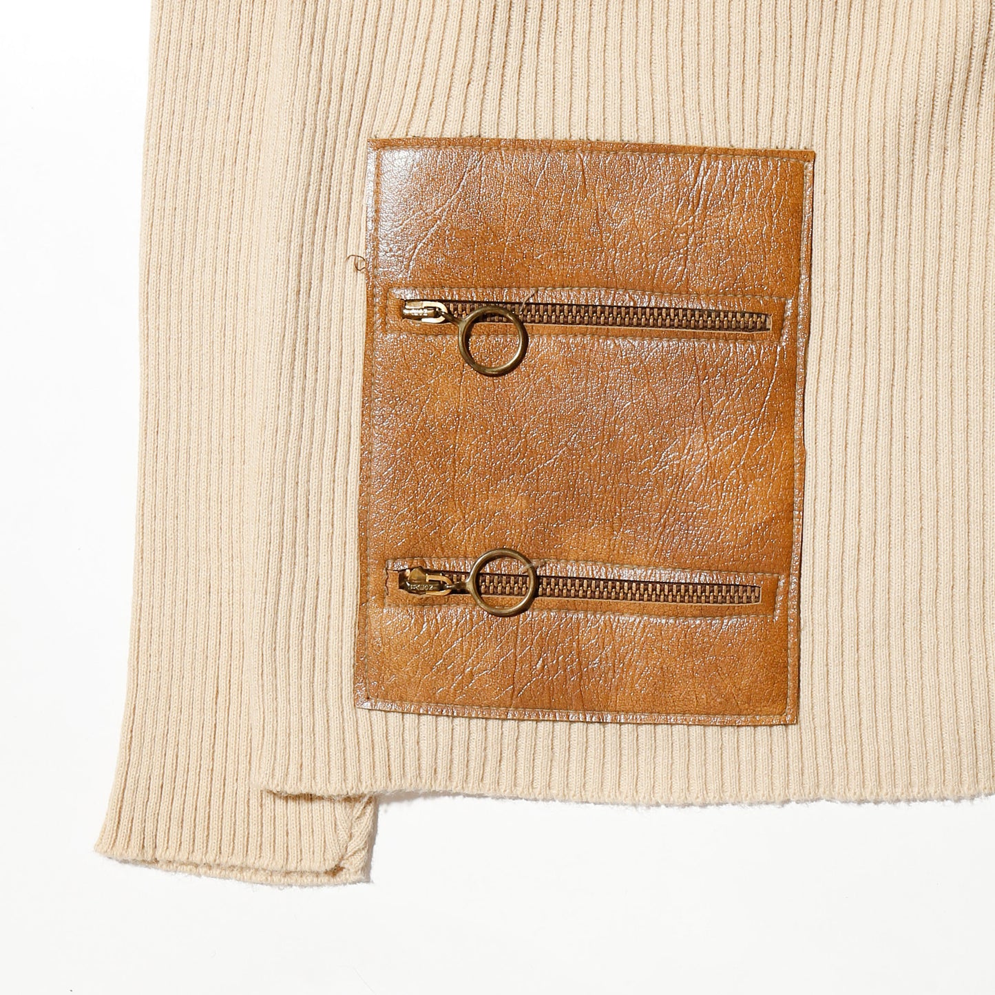 vintage 70's half zip leather combi sweater