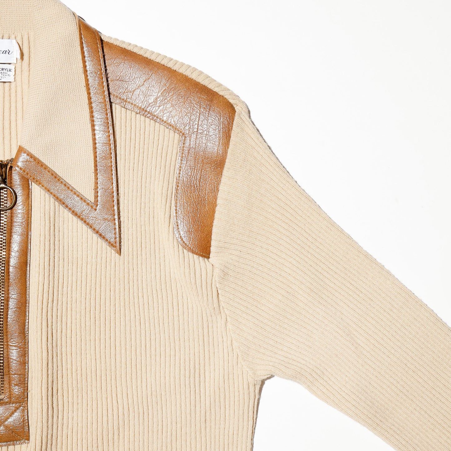vintage 70's half zip leather combi sweater