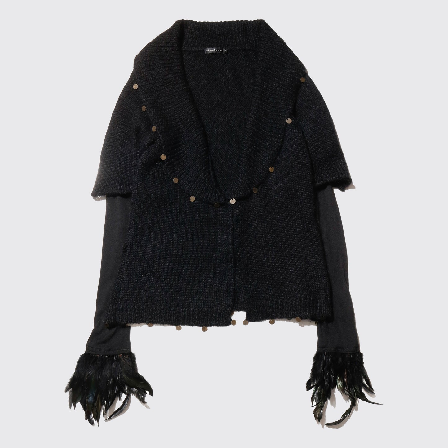 vintage feather cuffs medal cardigan