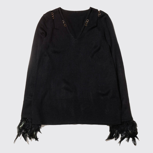 vintage feather cuffs ring decollete sweater