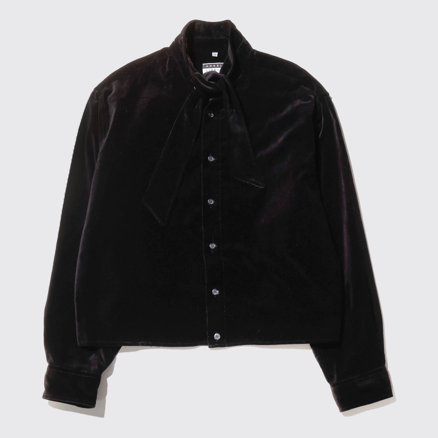 *one-off cropped bow tie velvet shirt