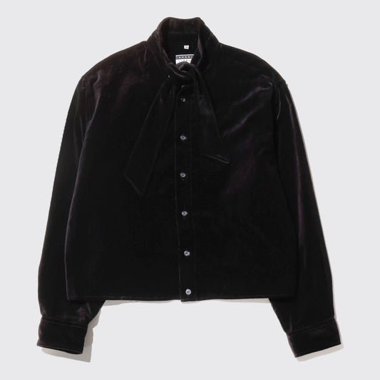*one-off cropped bow tie velvet shirt
