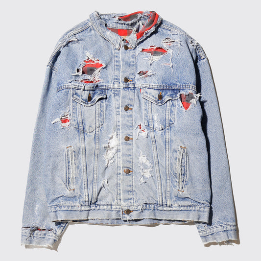 *one-off 90's Levi's broken trucker jacket , with check liner