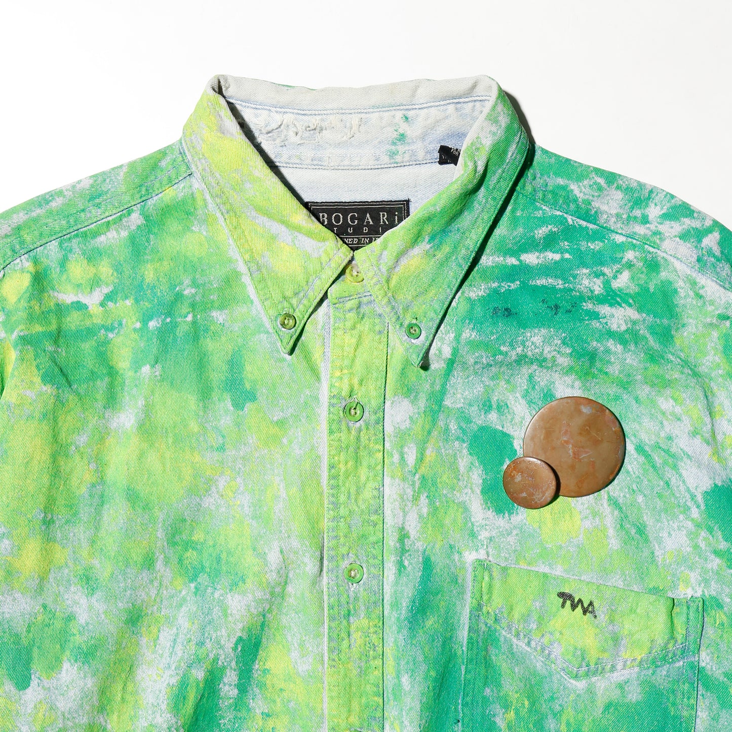 vintage painted dungaree shirt, with copper badge