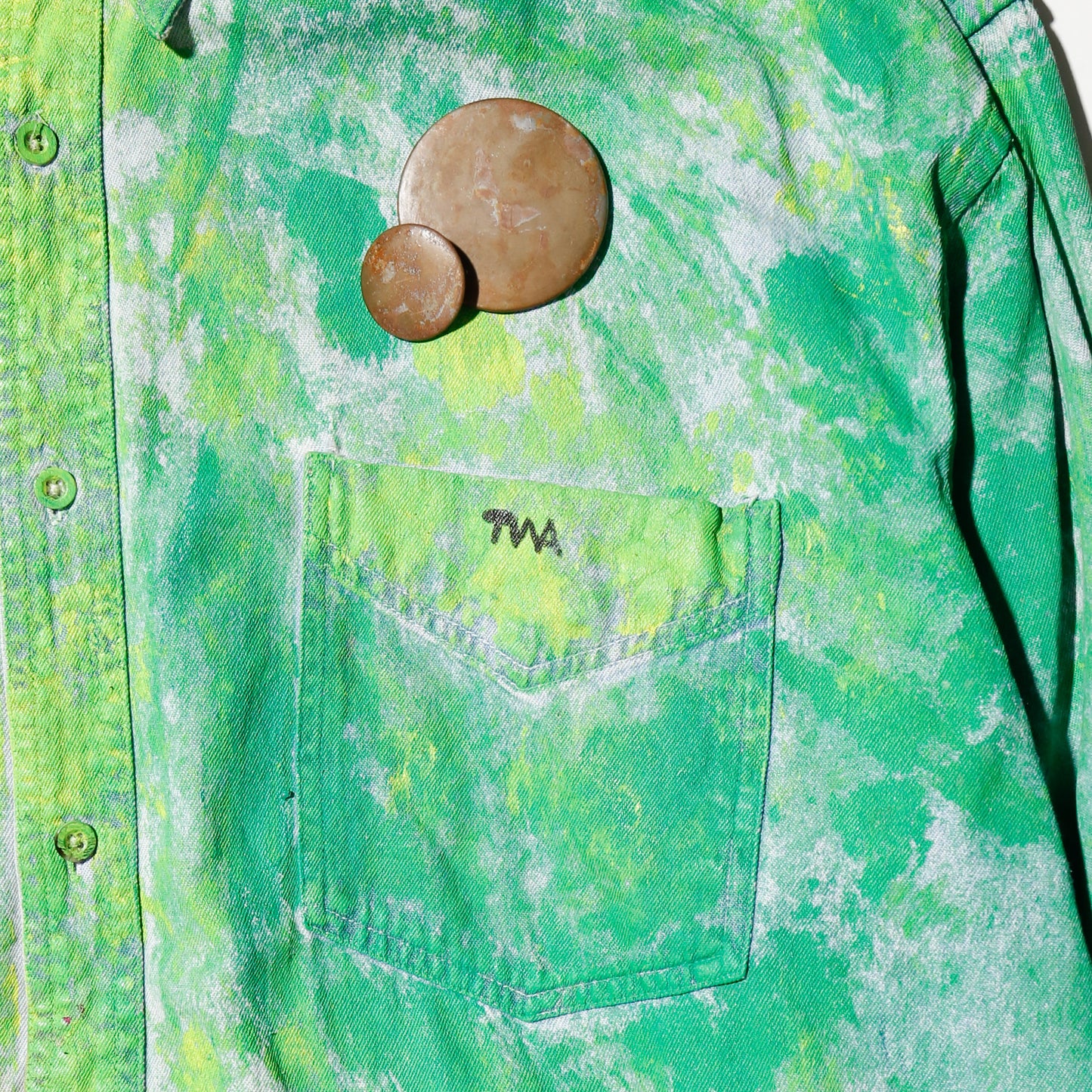 vintage painted dungaree shirt, with copper badge