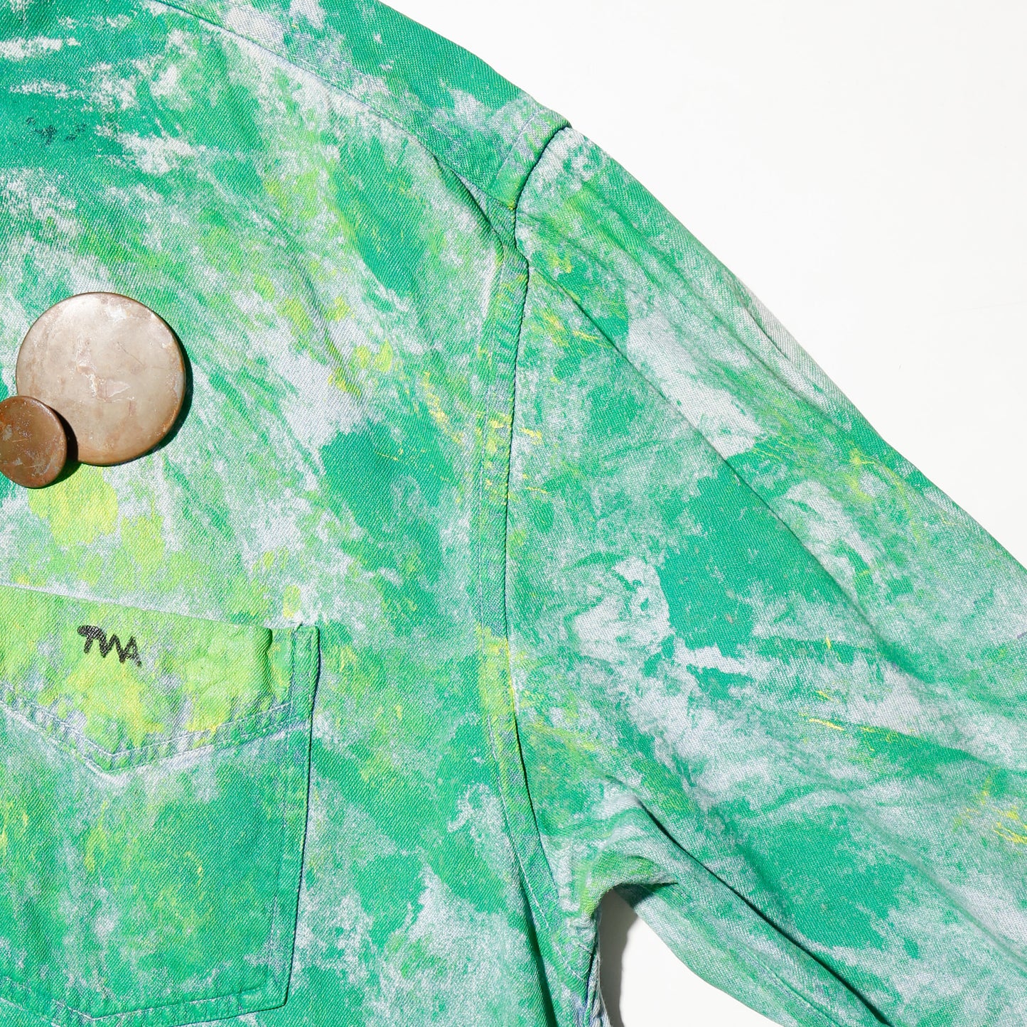 vintage painted dungaree shirt, with copper badge