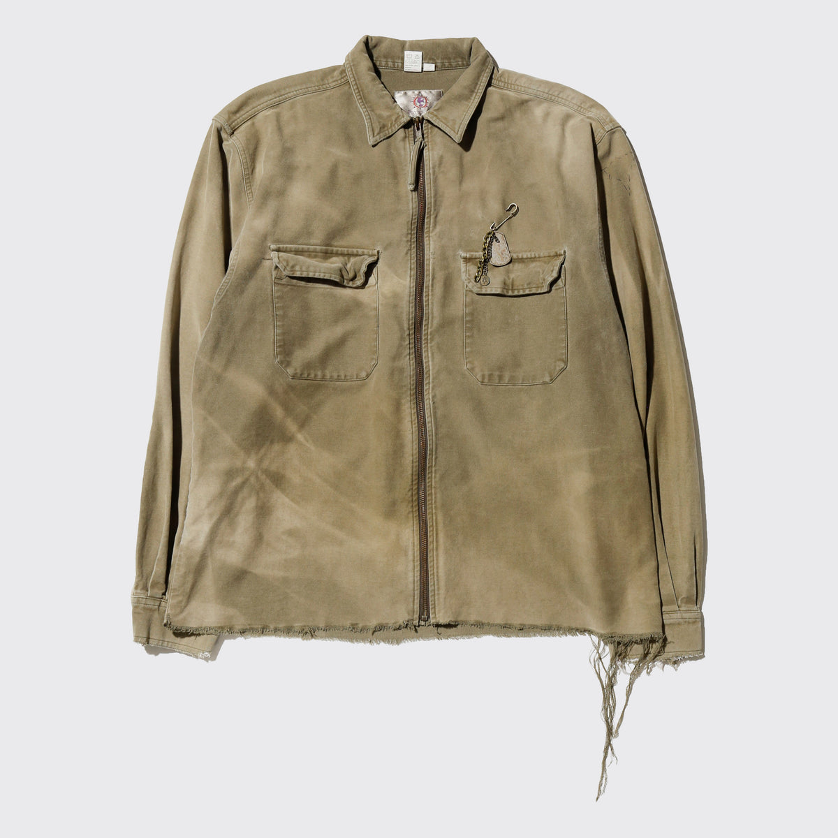 vintage distressed work jacket , with dogtag pin