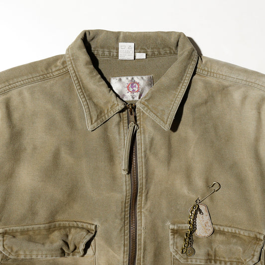vintage distressed work jacket , with dogtag pin