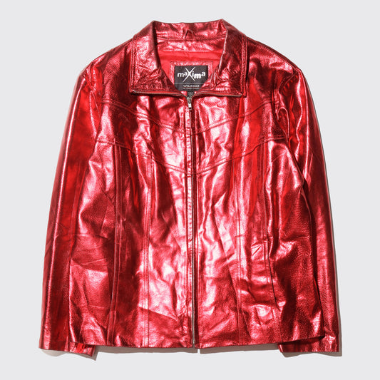 vintage maxima cherry metalic leather jacket