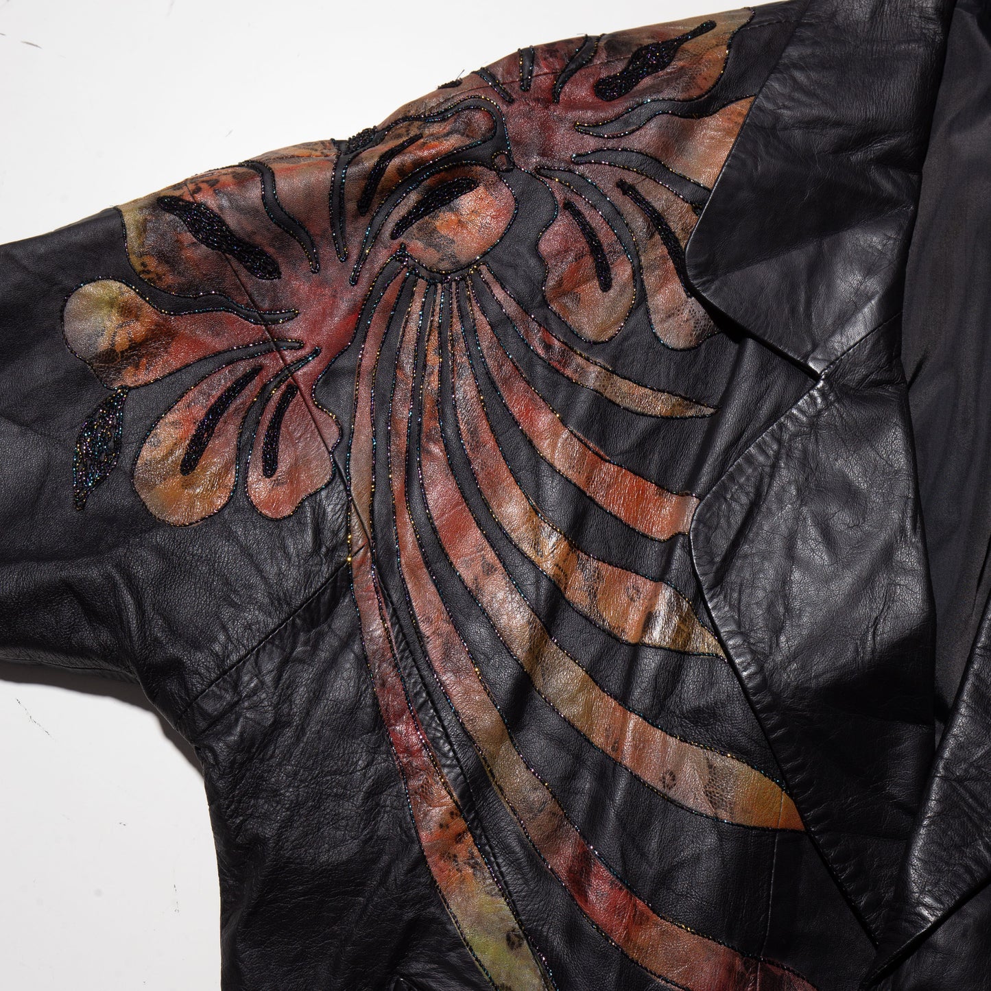 vintage flower dolman sleeve leather jacket