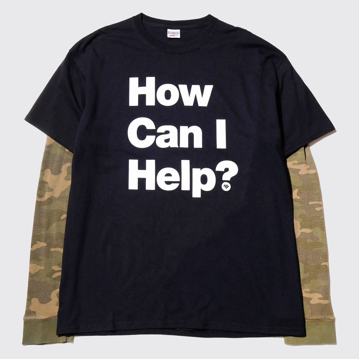 vintage thermal sleeve "how can I help you?" t-shirt