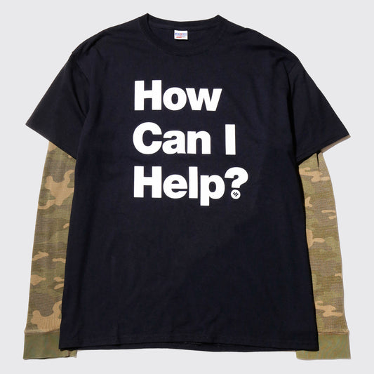 vintage thermal sleeve "how can I help you?" t-shirt