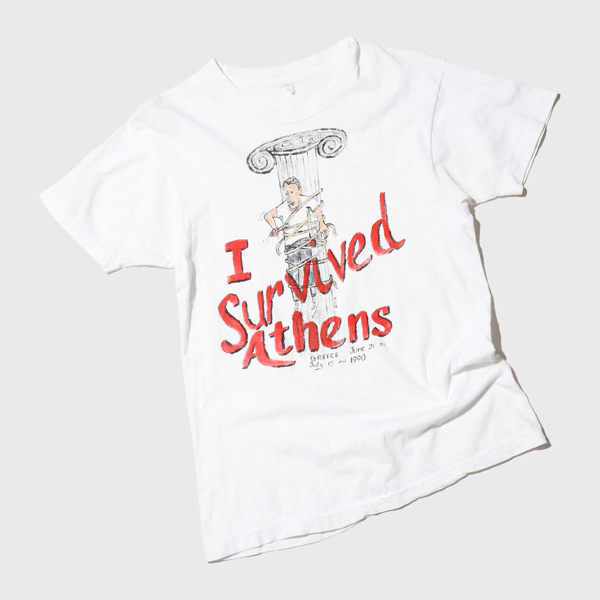 vintage 90's "I survived athens" marionnette t-shirt