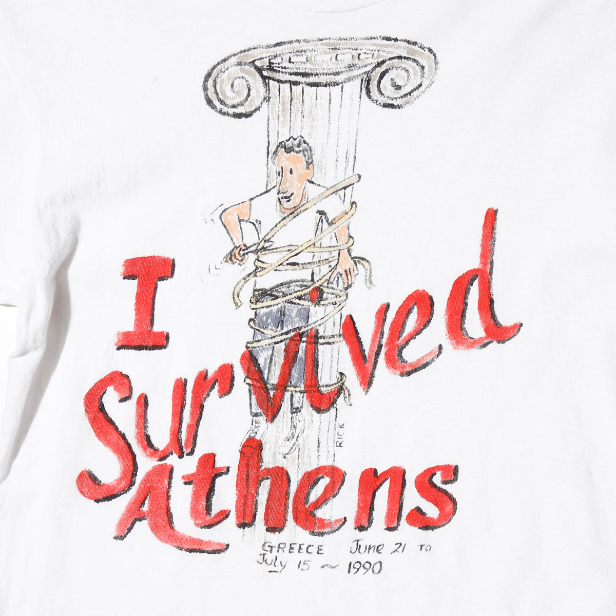 vintage 90's "I survived athens" marionnette t-shirt