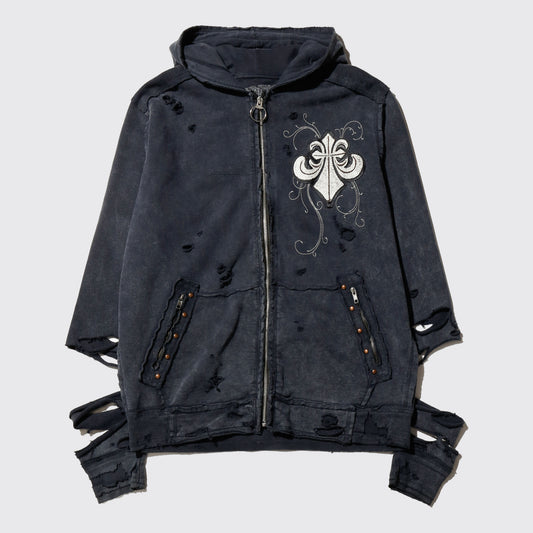 *one-off 00's affliction fleur de lis broken hoodie