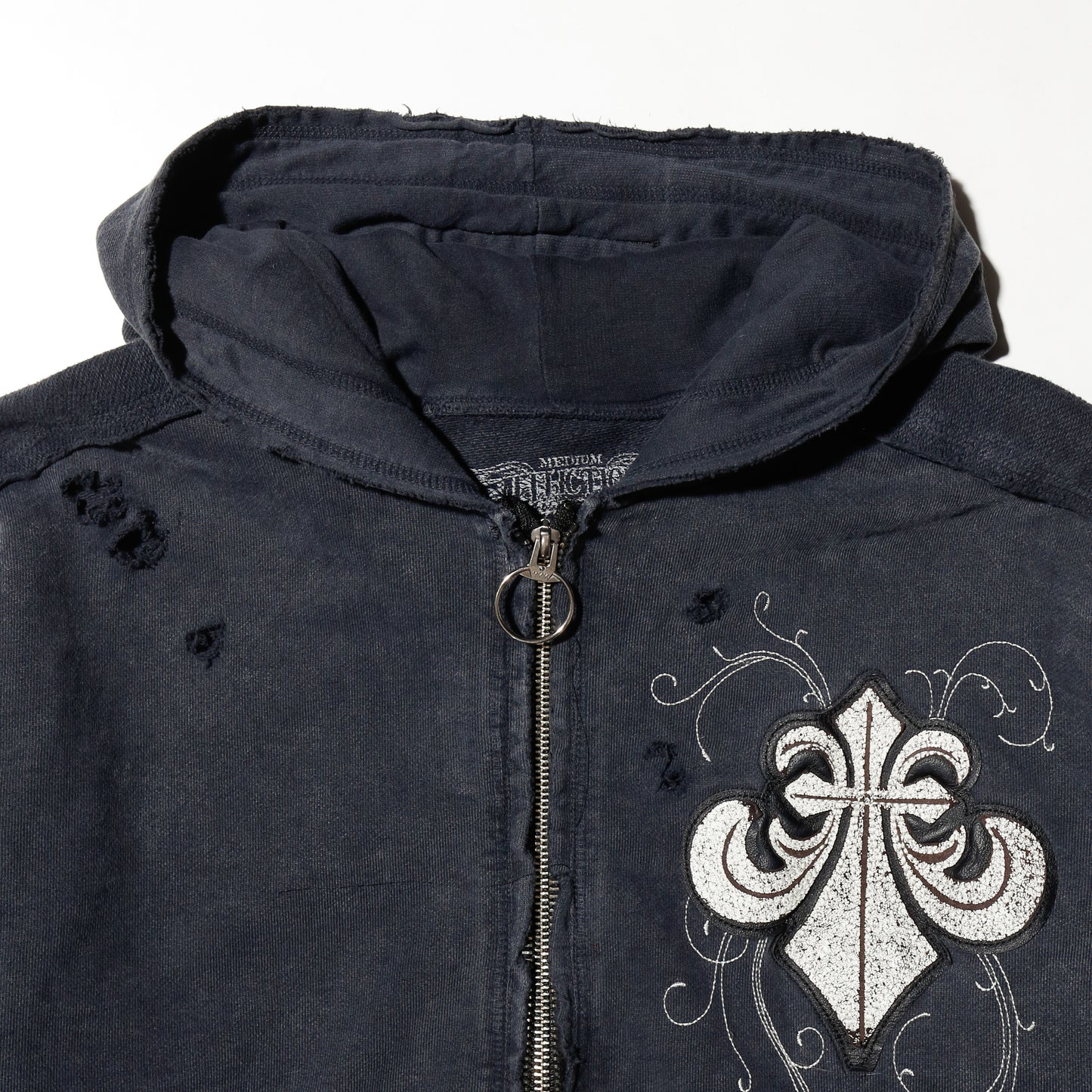 *one-off 00's affliction fleur de lis broken hoodie