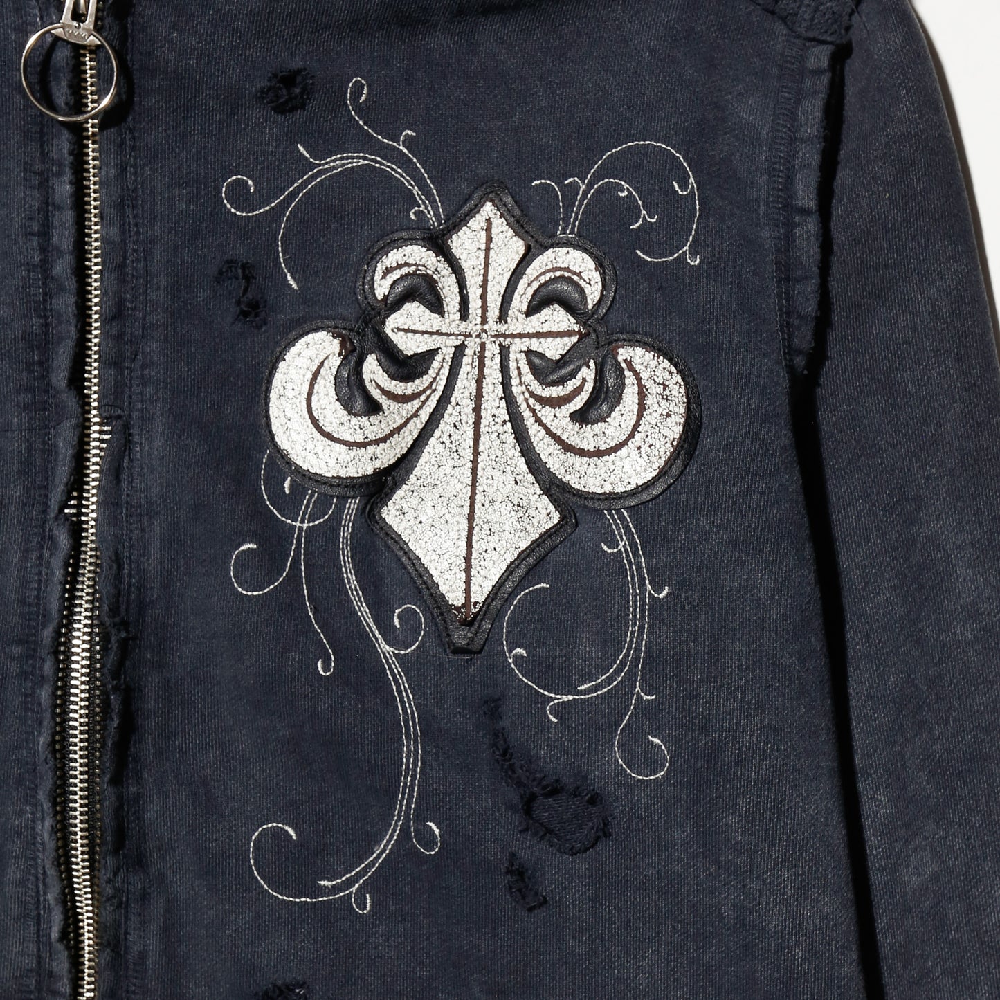*one-off 00's affliction fleur de lis broken hoodie