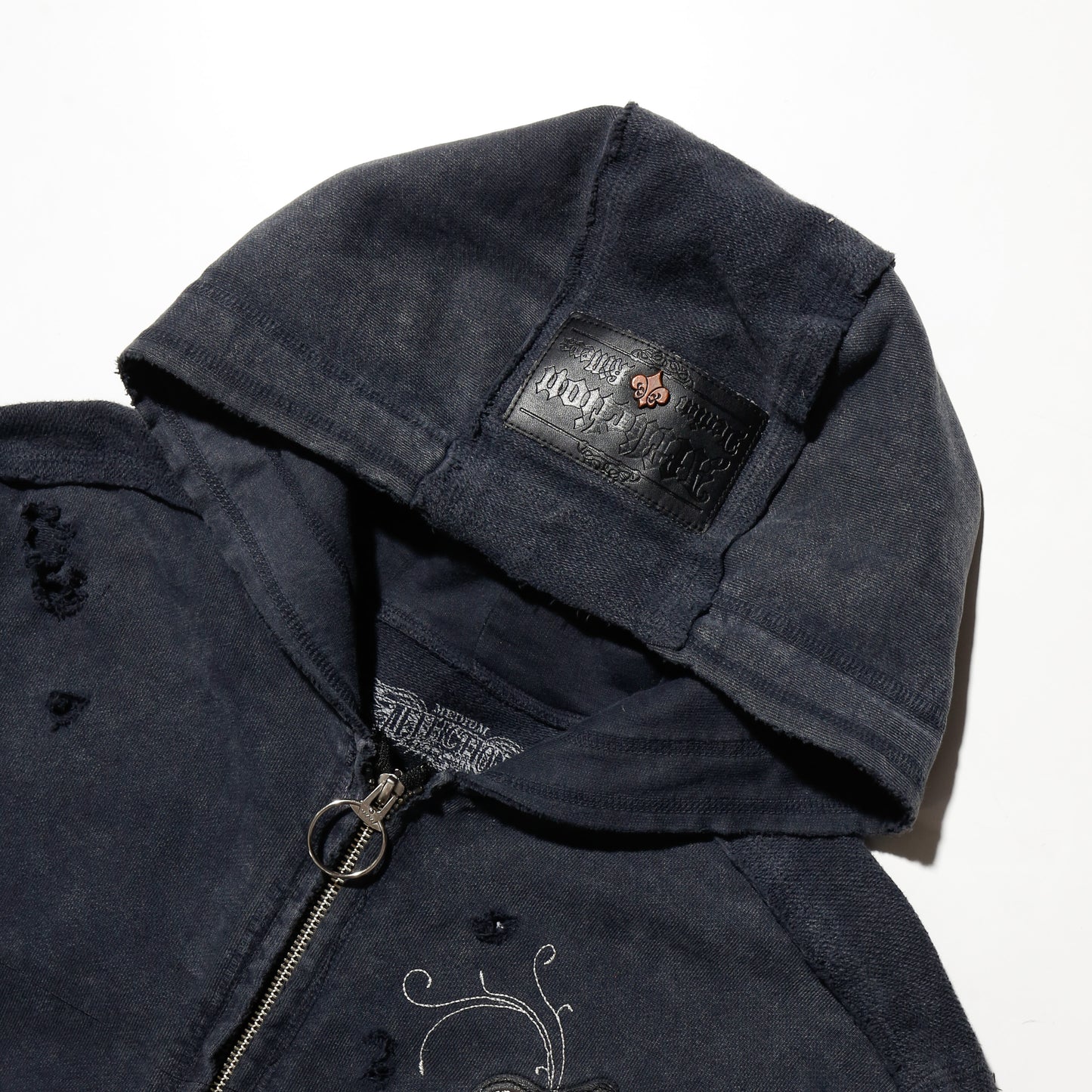 *one-off 00's affliction fleur de lis broken hoodie
