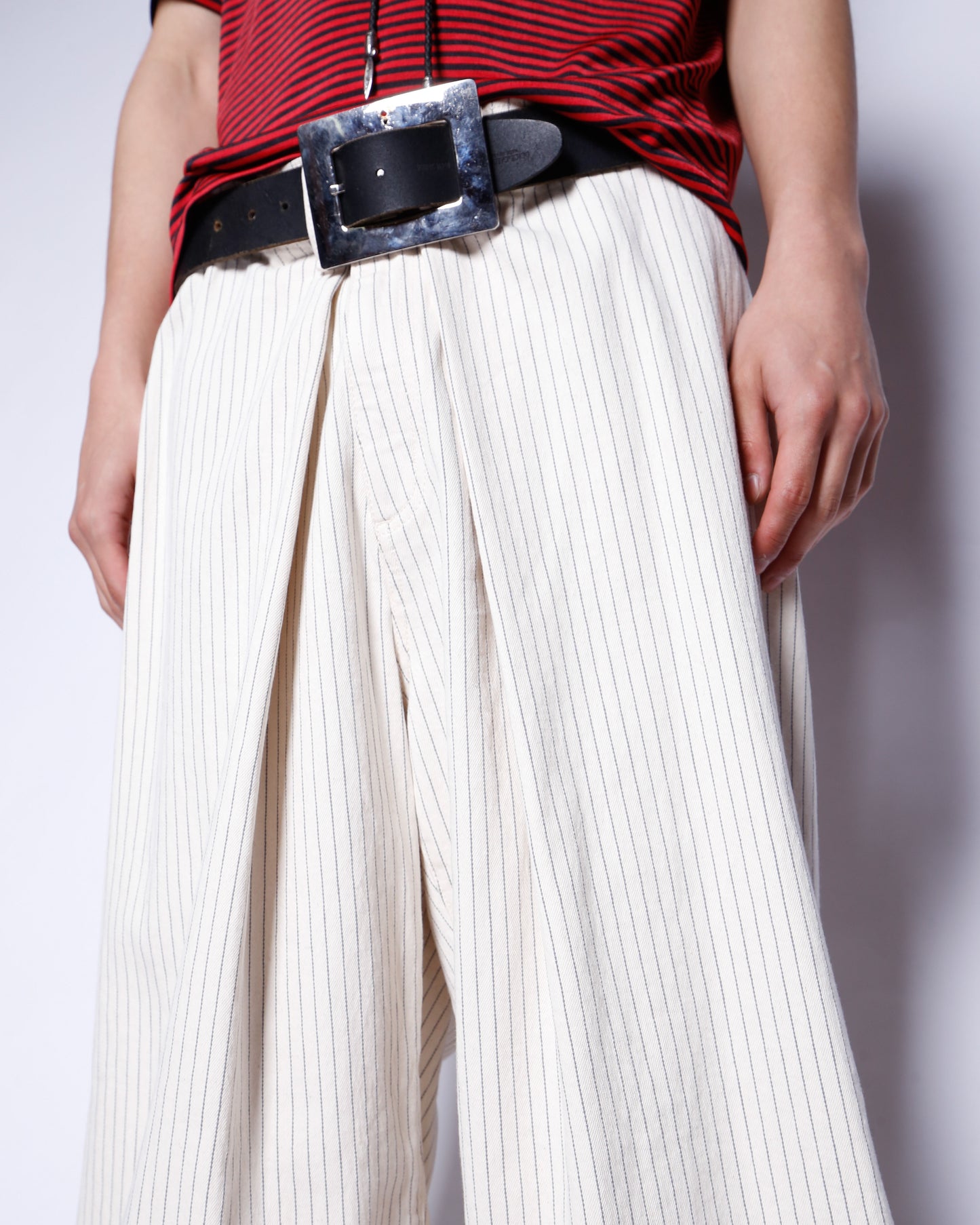 vintage center tuck stripe wide trousers