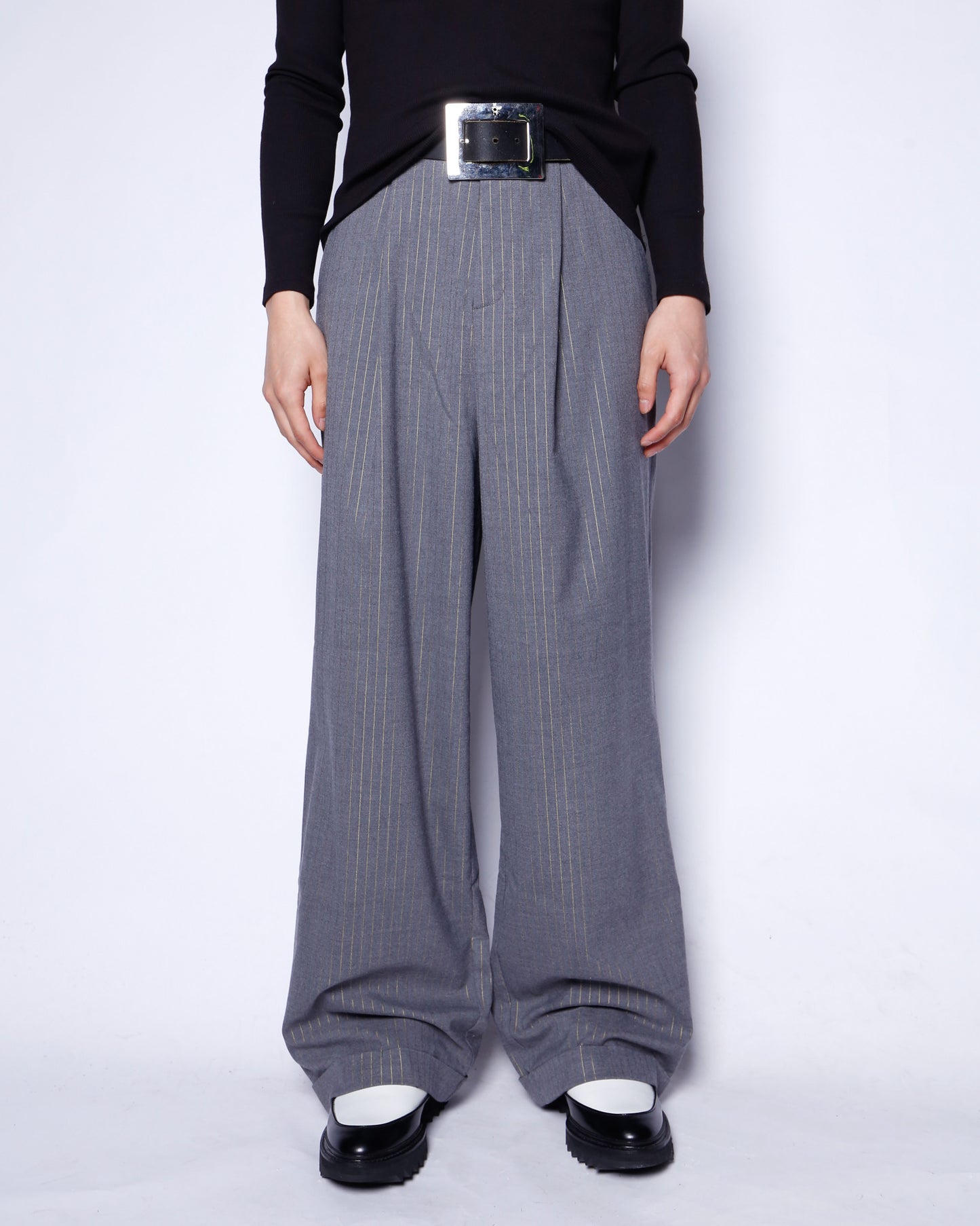 vintage tucked stripe wide slacks