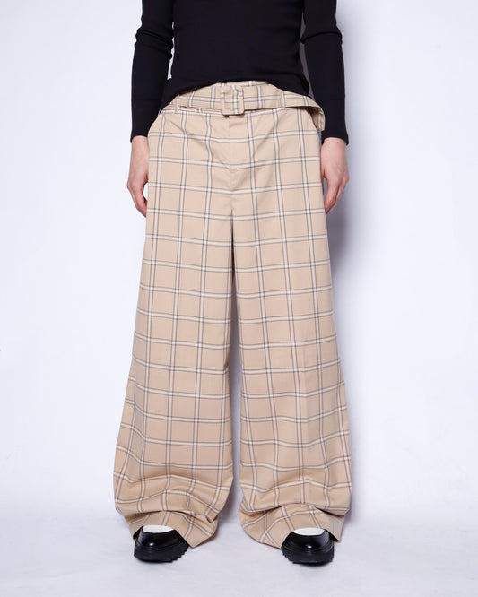 vintage belted check wide slacks