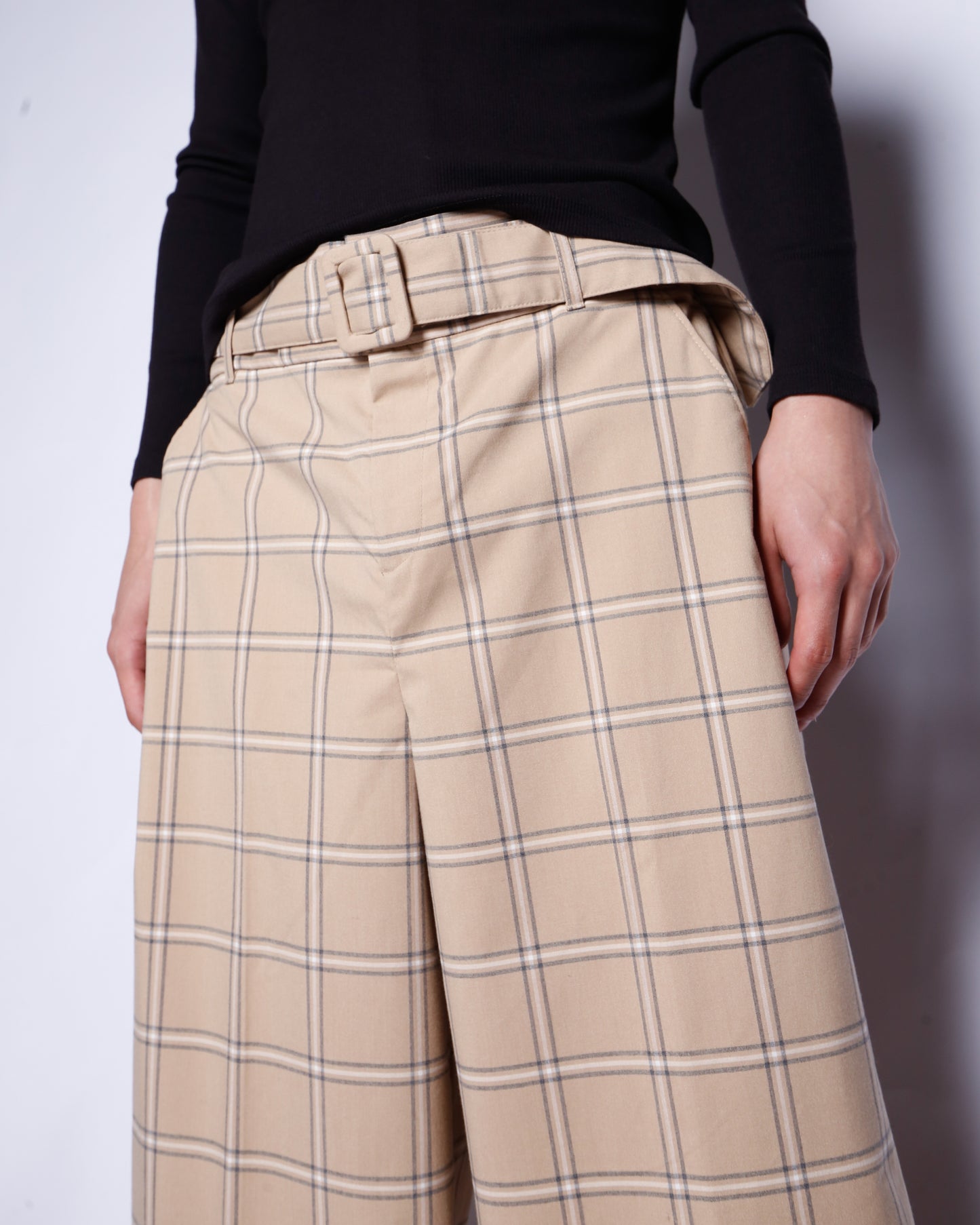 vintage belted check wide slacks