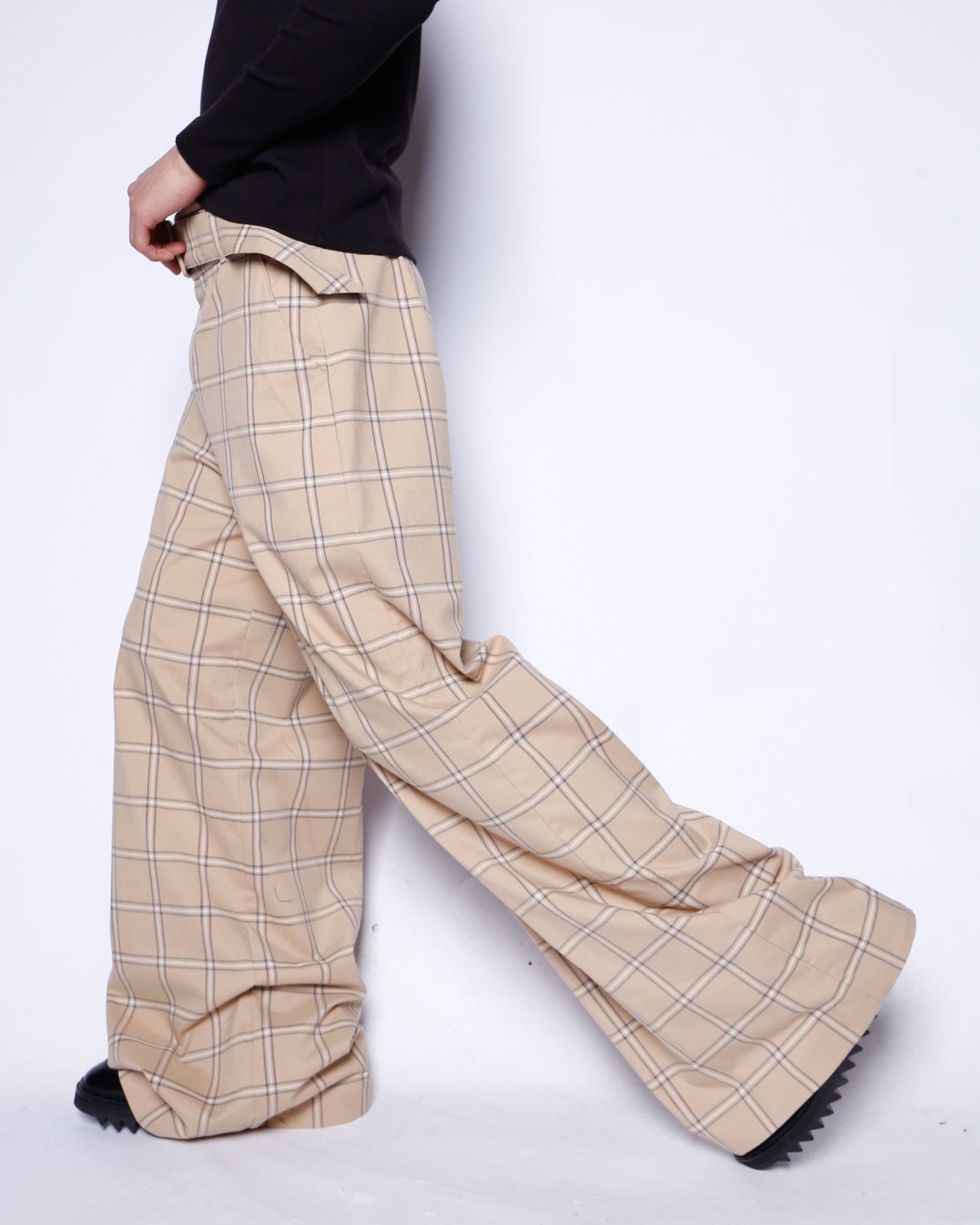 vintage belted check wide slacks